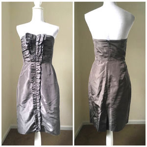 J. Crew Gray Silk Tuxedo Ruffle front Strapless Dress 2
